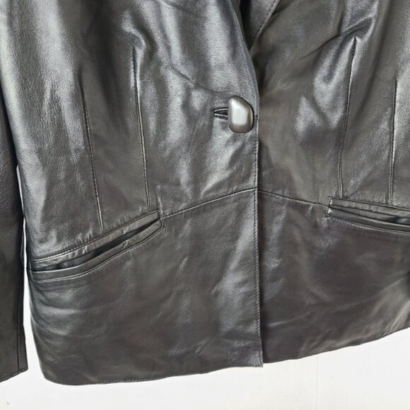 Black Genuine Lamb Leather One-Button Classic Blazer - Picture 8 of 12